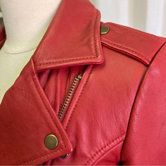 Lucky Brand 100% Lamb Leather Red Moto Jacket - Picture 12 of 16